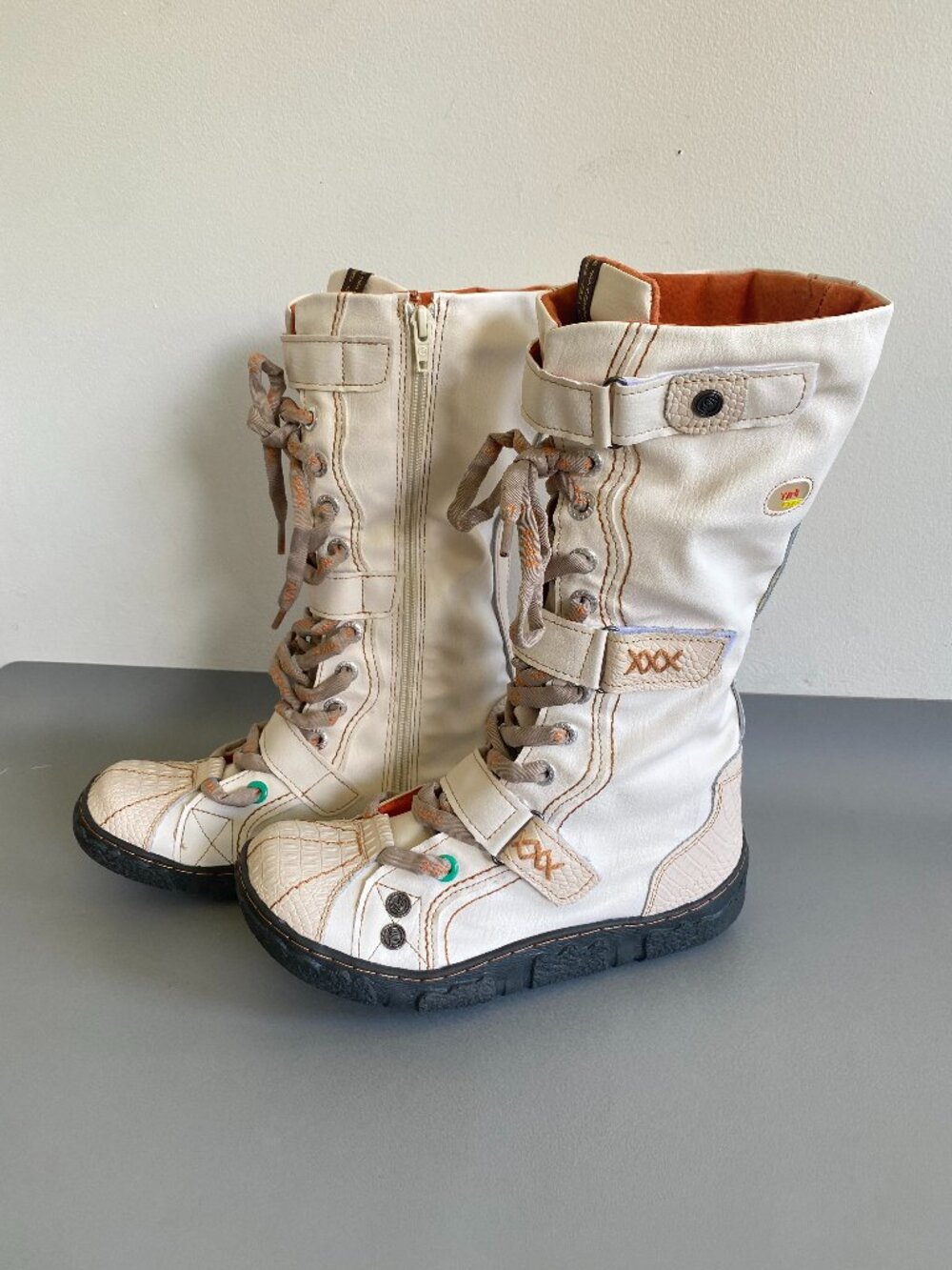 NWOT TMA Eyes Cream Leather PU Patchwork Mid-Calf Boots EUR 39/US 8